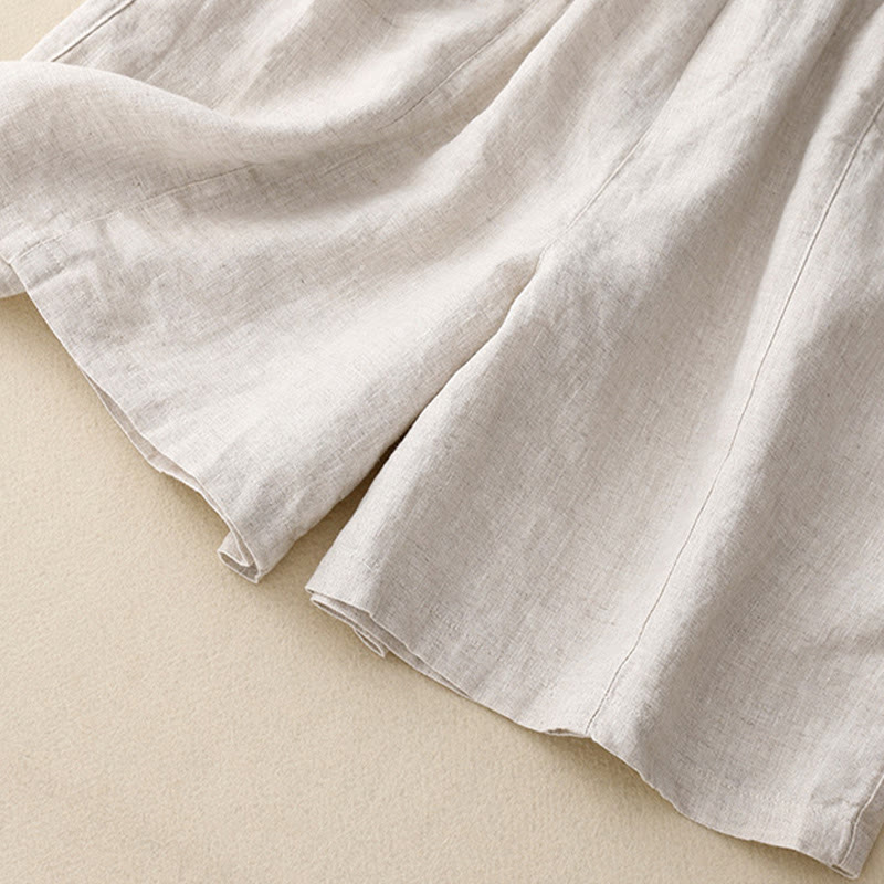 Short d'été décontracté en coton uni avec poches et boutons Buddha Stones pour femme
