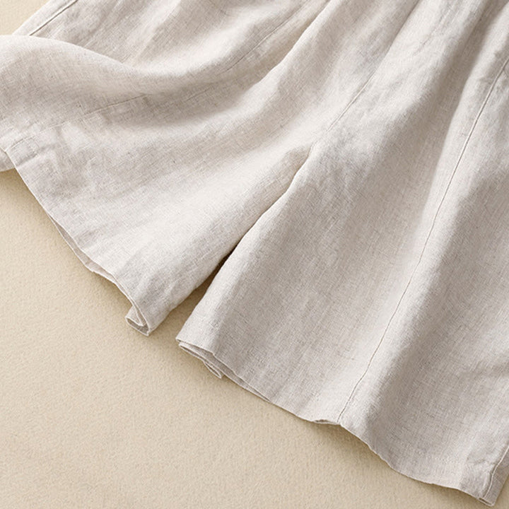 Short d'été décontracté en coton uni avec poches et boutons Buddha Stones pour femme