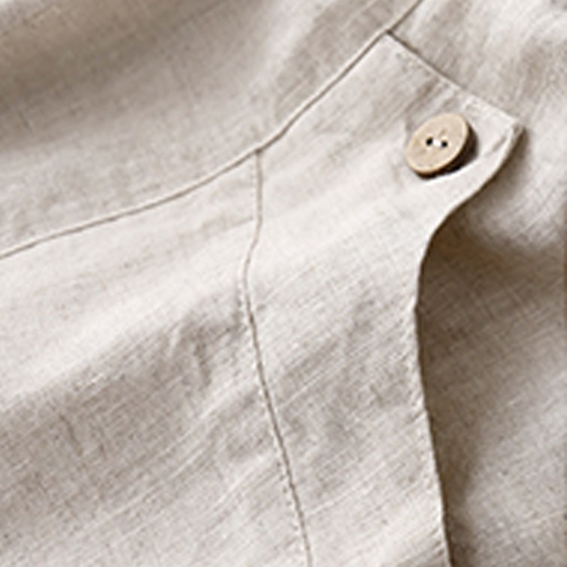 Short d'été décontracté en coton uni avec poches et boutons Buddha Stones pour femme