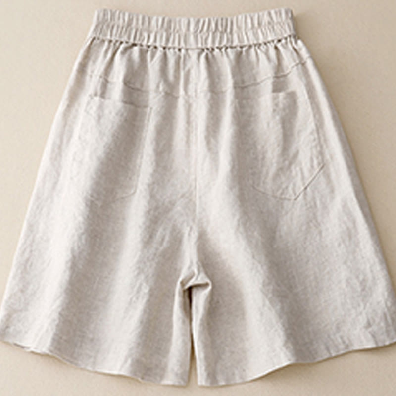 Short d'été décontracté en coton uni avec poches et boutons Buddha Stones pour femme