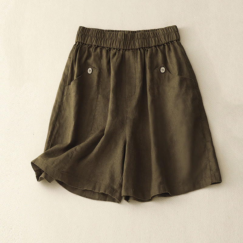 Short d'été décontracté en coton uni avec poches et boutons Buddha Stones pour femme - Verge d'or foncée - US8-10，UK/AU12-14，EU40-42 (2XL) - image 14