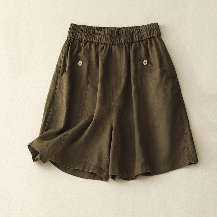Short d'été décontracté en coton uni avec poches et boutons Buddha Stones pour femme - Verge d'or foncée - US8-10，UK/AU12-14，EU40-42 (2XL) - image 14