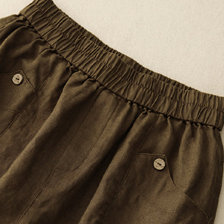 Short d'été décontracté en coton uni avec poches et boutons Buddha Stones pour femme