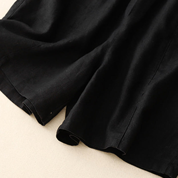 Short d'été décontracté en coton uni avec poches et boutons Buddha Stones pour femme
