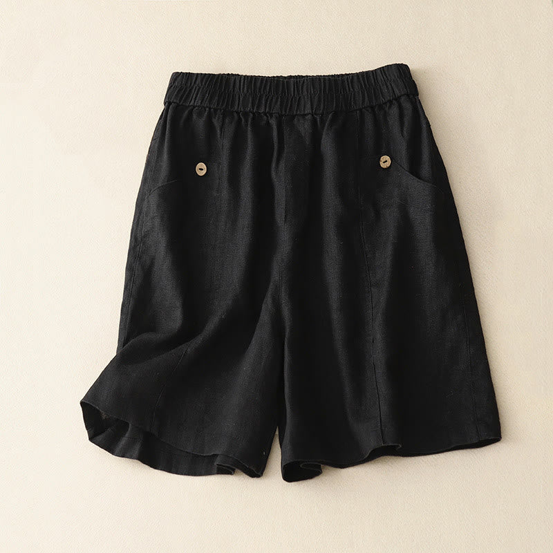 Short d'été décontracté en coton uni avec poches et boutons Buddha Stones pour femme - Noir - US8-10，UK/AU12-14，EU40-42 (2XL) - image 20