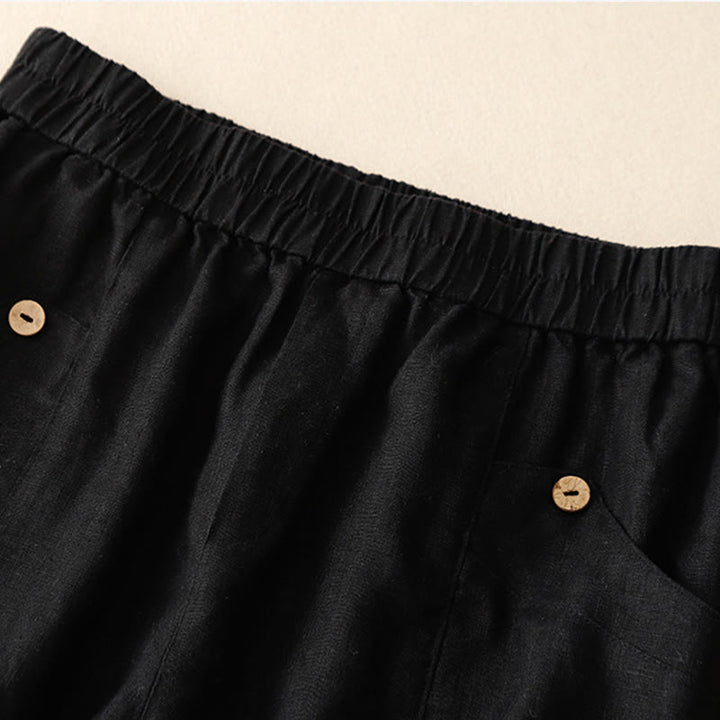 Short d'été décontracté en coton uni avec poches et boutons Buddha Stones pour femme