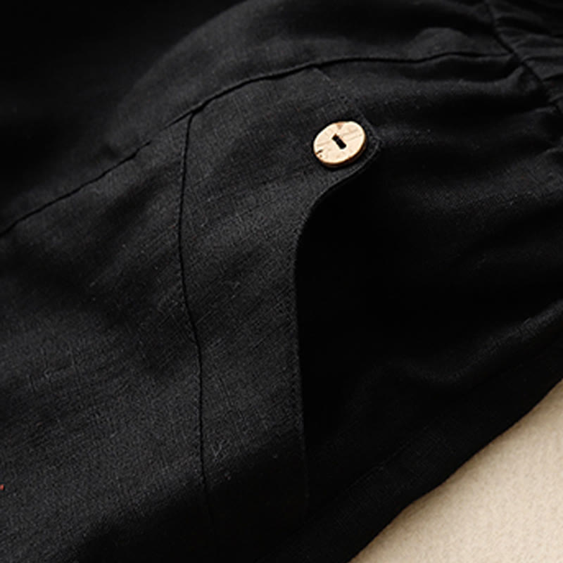 Short d'été décontracté en coton uni avec poches et boutons Buddha Stones pour femme