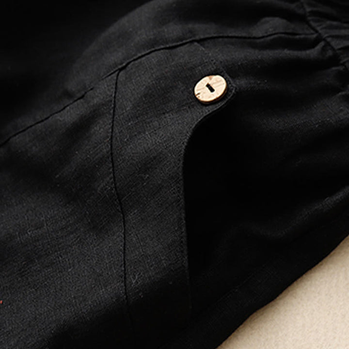 Short d'été décontracté en coton uni avec poches et boutons Buddha Stones pour femme