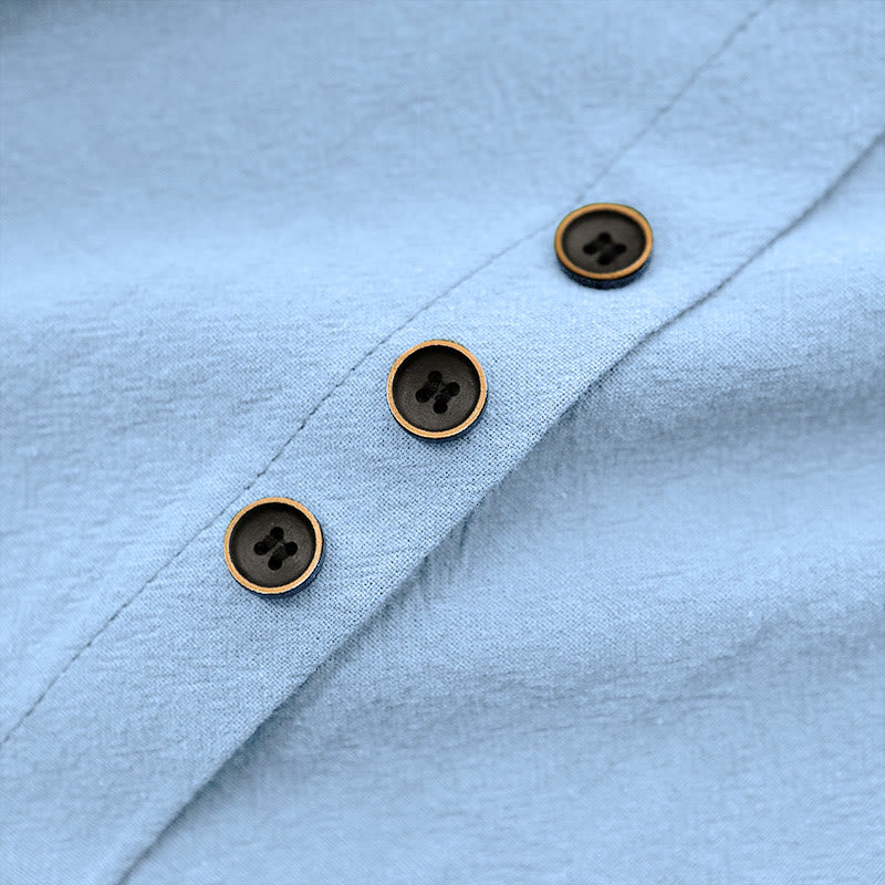 T-shirt décontracté à manches courtes et col rond pour femme, en coton, avec boutons en jacquard et Buddha Stones , couleur unie, été