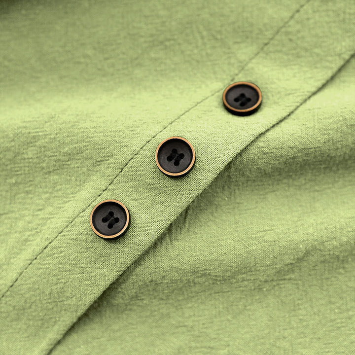 T-shirt décontracté à manches courtes et col rond pour femme, en coton, avec boutons en jacquard et Buddha Stones , couleur unie, été