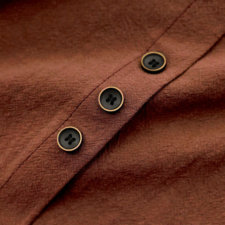 T-shirt décontracté à manches courtes et col rond pour femme, en coton, avec boutons en jacquard et Buddha Stones , couleur unie, été - image 28