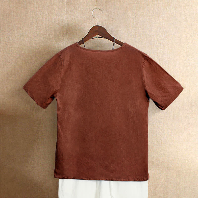 T-shirt décontracté à manches courtes et col rond pour femme, en coton, avec boutons en jacquard et Buddha Stones , couleur unie, été - image 26