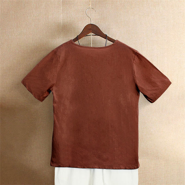 T-shirt décontracté à manches courtes et col rond pour femme, en coton, avec boutons en jacquard et Buddha Stones , couleur unie, été