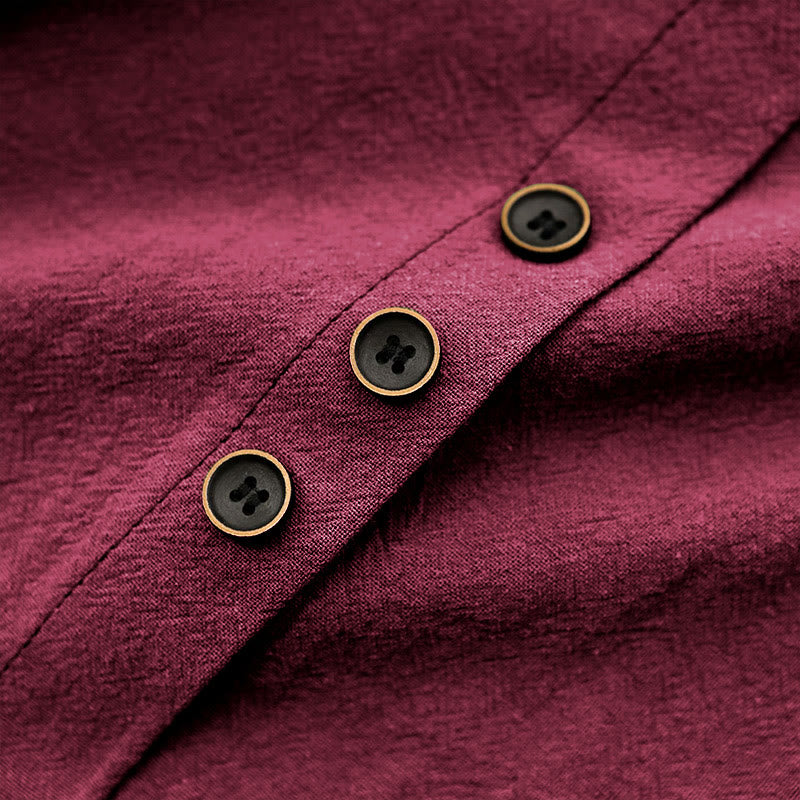 T-shirt décontracté à manches courtes et col rond pour femme, en coton, avec boutons en jacquard et Buddha Stones , couleur unie, été