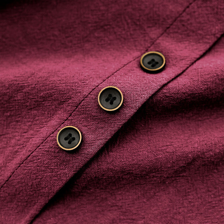 T-shirt décontracté à manches courtes et col rond pour femme, en coton, avec boutons en jacquard et Buddha Stones , couleur unie, été