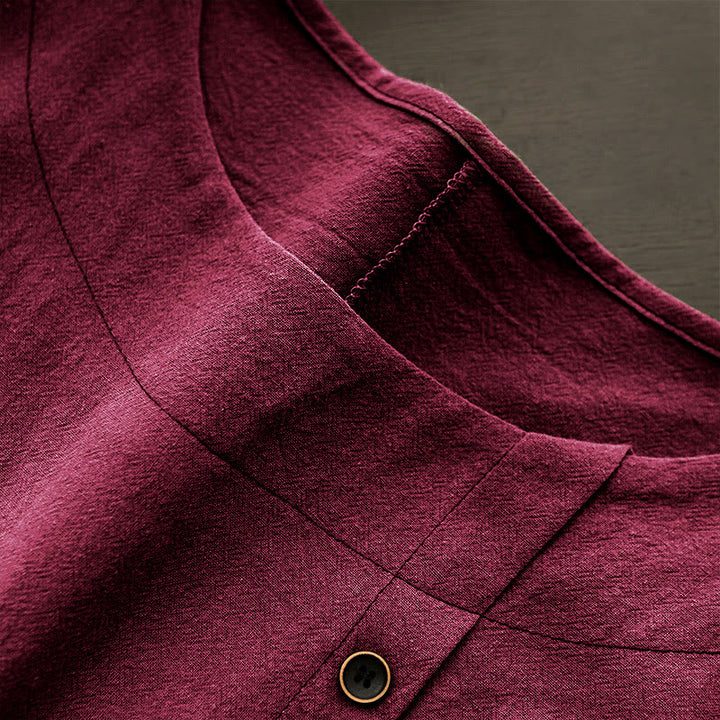 T-shirt décontracté à manches courtes et col rond pour femme, en coton, avec boutons en jacquard et Buddha Stones , couleur unie, été