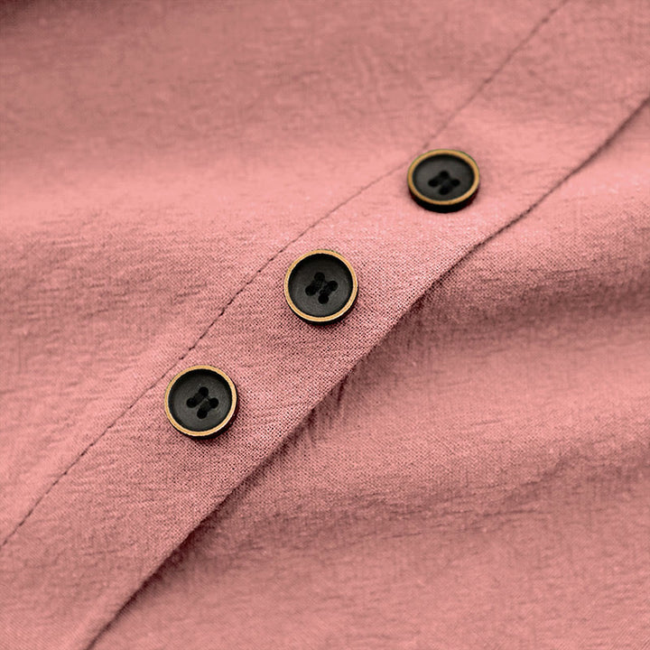 T-shirt décontracté à manches courtes et col rond pour femme, en coton, avec boutons en jacquard et Buddha Stones , couleur unie, été - image 38