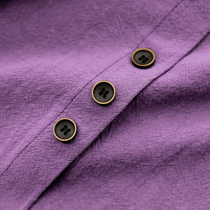 T-shirt décontracté à manches courtes et col rond pour femme, en coton, avec boutons en jacquard et Buddha Stones , couleur unie, été - image 43