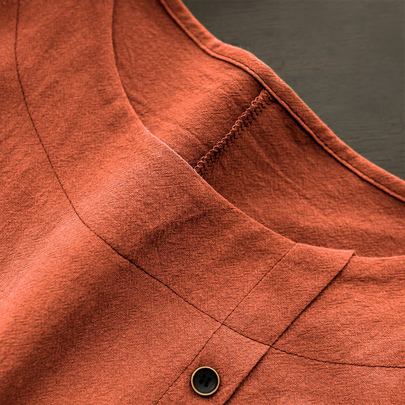 T-shirt décontracté à manches courtes et col rond pour femme, en coton, avec boutons en jacquard et Buddha Stones , couleur unie, été - image 47