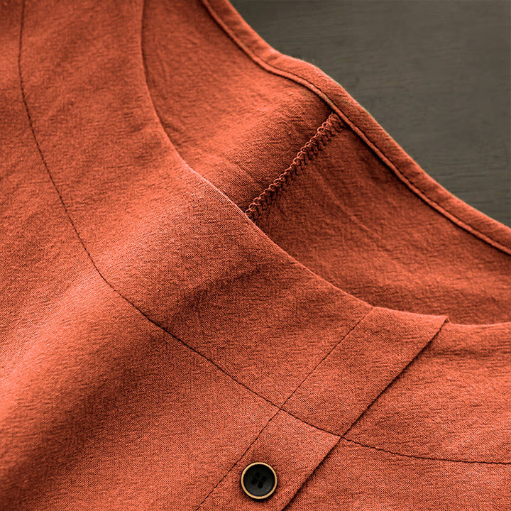 T-shirt décontracté à manches courtes et col rond pour femme, en coton, avec boutons en jacquard et Buddha Stones , couleur unie, été - image 47