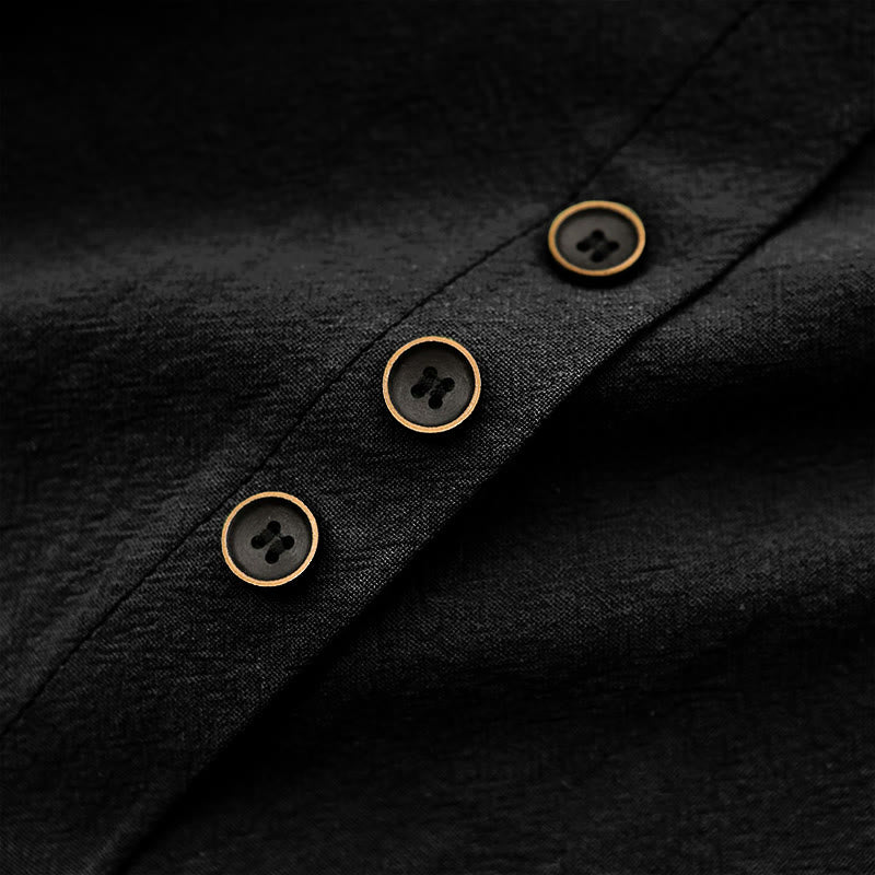 T-shirt décontracté à manches courtes et col rond pour femme, en coton, avec boutons en jacquard et Buddha Stones , couleur unie, été