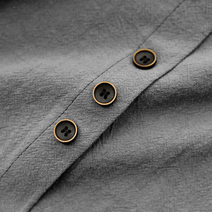 T-shirt décontracté à manches courtes et col rond pour femme, en coton, avec boutons en jacquard et Buddha Stones , couleur unie, été