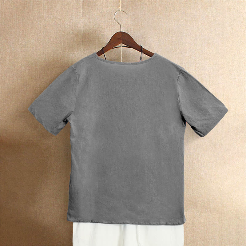 T-shirt décontracté à manches courtes et col rond pour femme, en coton, avec boutons en jacquard et Buddha Stones , couleur unie, été