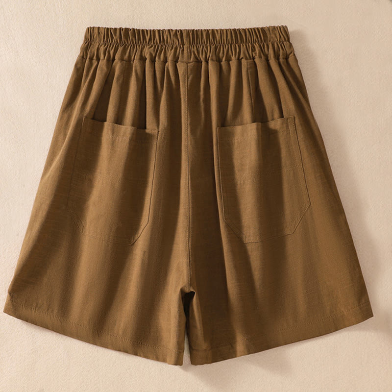 Short d'été décontracté en polyester avec poches et taille élastique pour femme Motif Buddha Stones