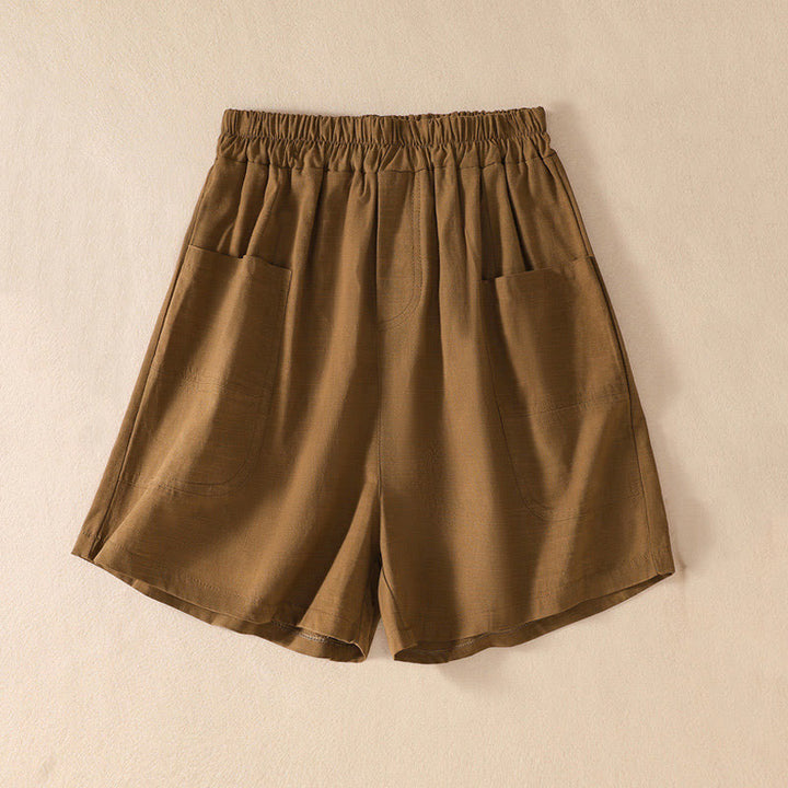 Short d'été décontracté en polyester avec poches et taille élastique pour femme Motif Buddha Stones - DarkGoldenrod - US8-10，UK/AU12-14，EU40-42 (2XL) - image 0