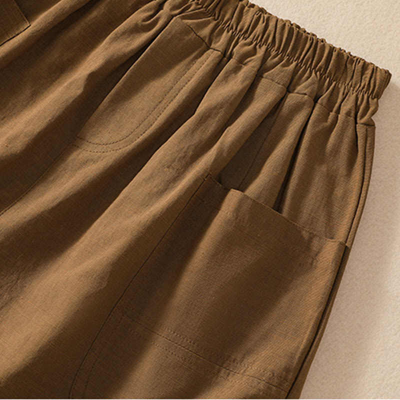 Short d'été décontracté en polyester avec poches et taille élastique pour femme Motif Buddha Stones