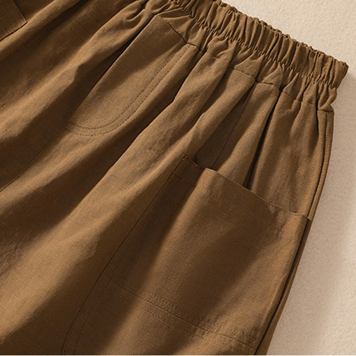 Short d'été décontracté en polyester avec poches et taille élastique pour femme Motif Buddha Stones