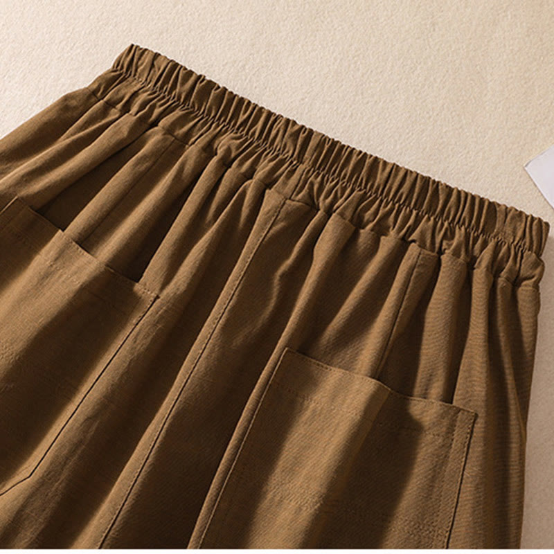 Short d'été décontracté en polyester avec poches et taille élastique pour femme Motif Buddha Stones