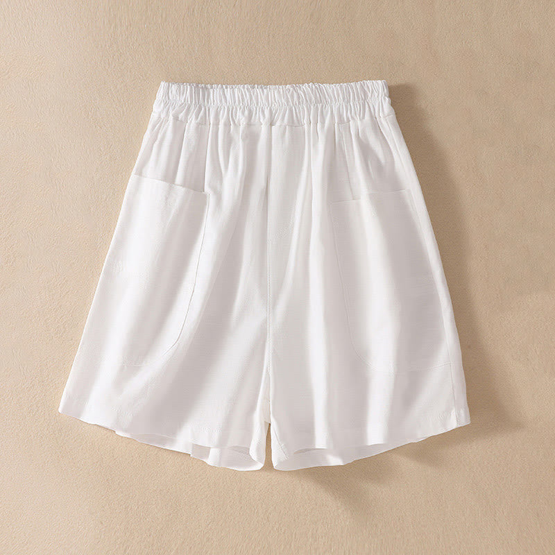 Short d'été décontracté en polyester avec poches et taille élastique pour femme Motif Buddha Stones