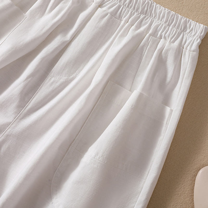 Short d'été décontracté en polyester avec poches et taille élastique pour femme Motif Buddha Stones