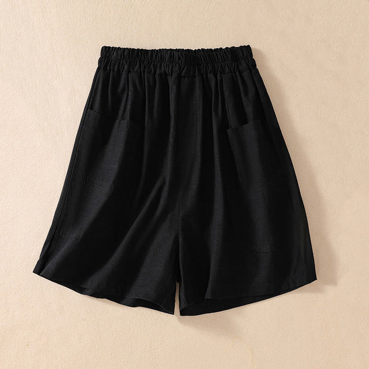 Short d'été décontracté en polyester avec poches et taille élastique pour femme Motif Buddha Stones