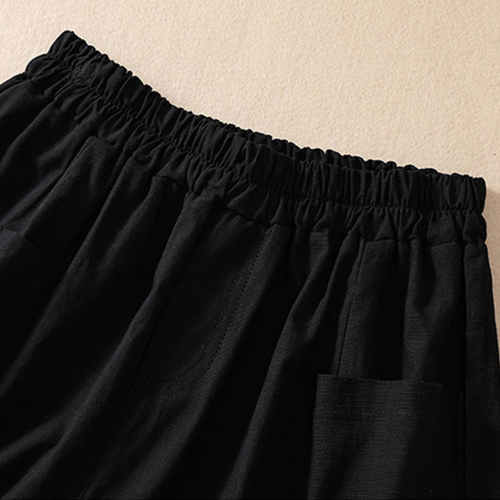 Short d'été décontracté en polyester avec poches et taille élastique pour femme Motif Buddha Stones