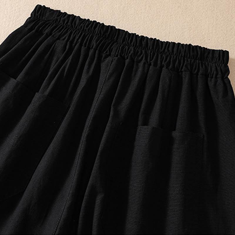 Short d'été décontracté en polyester avec poches et taille élastique pour femme Motif Buddha Stones