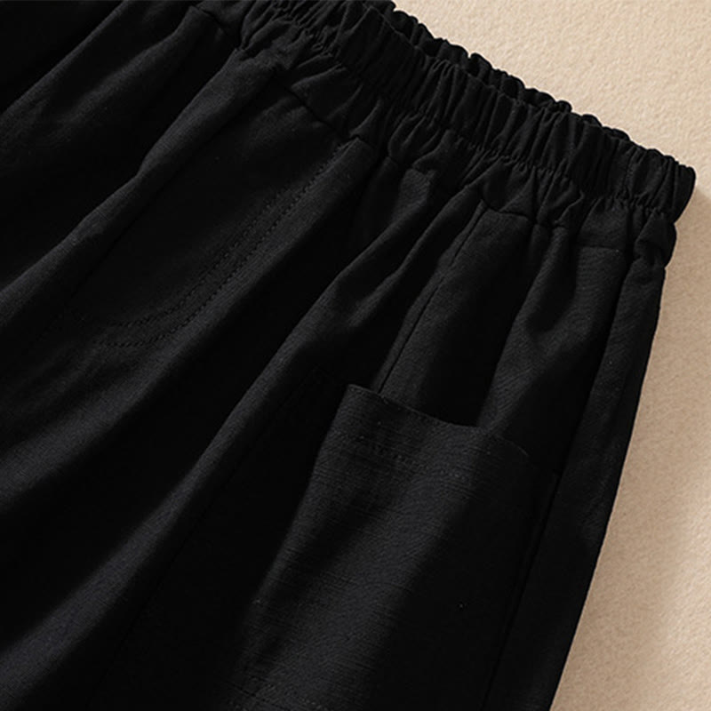Short d'été décontracté en polyester avec poches et taille élastique pour femme Motif Buddha Stones