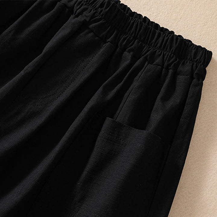 Short d'été décontracté en polyester avec poches et taille élastique pour femme Motif Buddha Stones