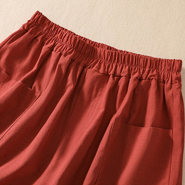 Short d'été décontracté en polyester avec poches et taille élastique pour femme Motif Buddha Stones