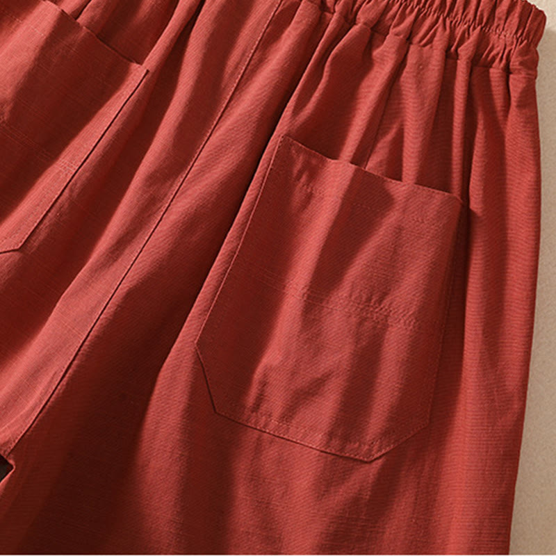 Short d'été décontracté en polyester avec poches et taille élastique pour femme Motif Buddha Stones