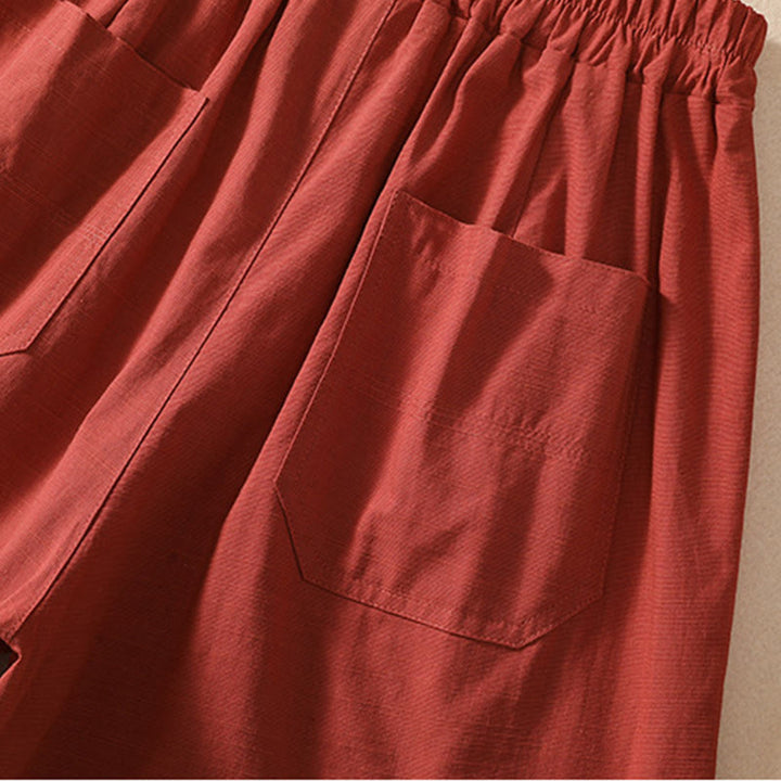 Short d'été décontracté en polyester avec poches et taille élastique pour femme Motif Buddha Stones