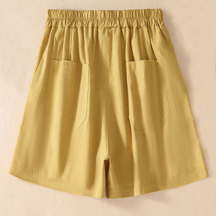 Short d'été décontracté en polyester avec poches et taille élastique pour femme Motif Buddha Stones