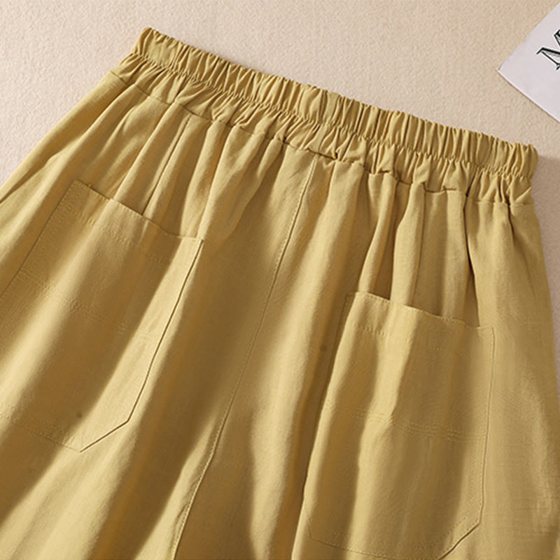 Short d'été décontracté en polyester avec poches et taille élastique pour femme Motif Buddha Stones