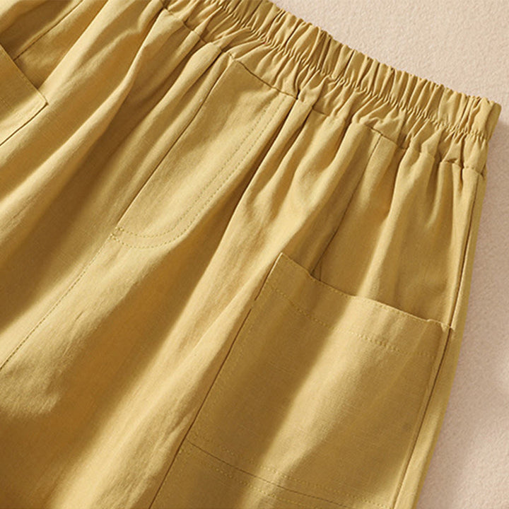 Short d'été décontracté en polyester avec poches et taille élastique pour femme Motif Buddha Stones