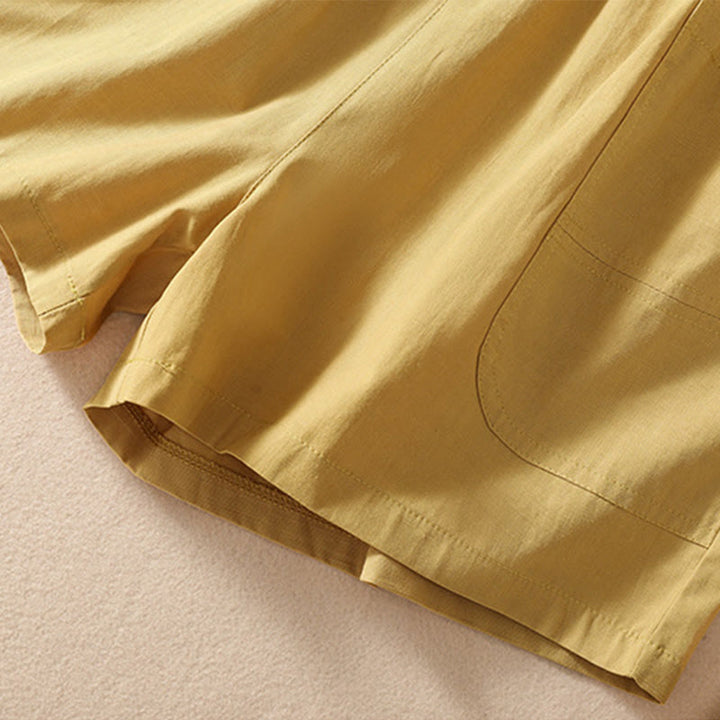 Short d'été décontracté en polyester avec poches et taille élastique pour femme Motif Buddha Stones