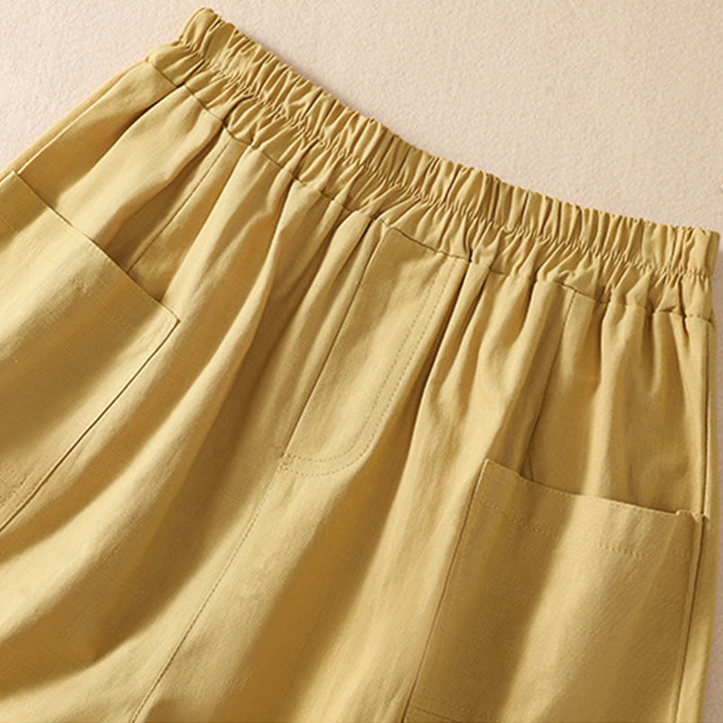 Short d'été décontracté en polyester avec poches et taille élastique pour femme Motif Buddha Stones