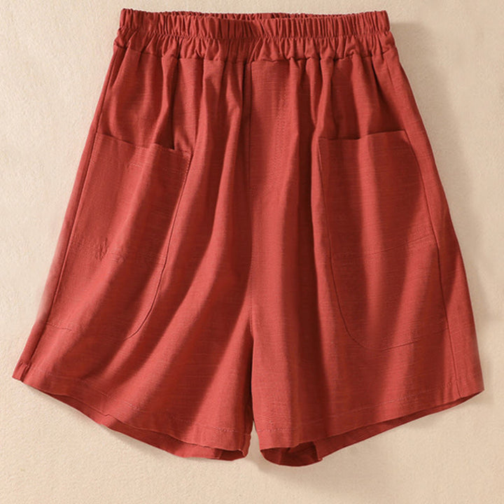 Short d'été décontracté en polyester avec poches et taille élastique pour femme Motif Buddha Stones