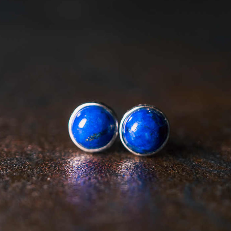 Boucles d'oreilles équilibre en argent sterling 925 et lazurite/lapis-lazuli Buddha Stones - Lazurite (Taille des boucles d'oreilles : 7 mm) - image 0