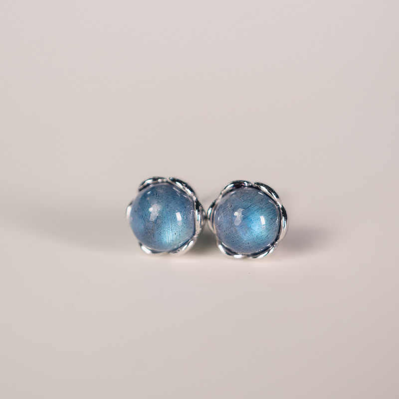 Buddha Stones Boucles d'oreilles positives en argent sterling 925 avec pierre de lune